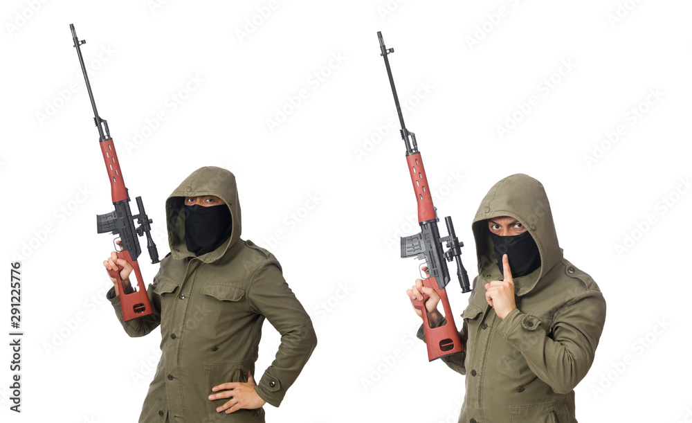Man with a gun isolated on white Man with a gun isolated on white