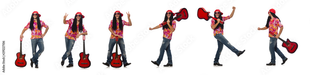 Male musician with guitar isolated on white Male musician with guitar isolated on white
