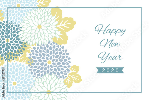 2020 New year card design template with geometric flower pattern