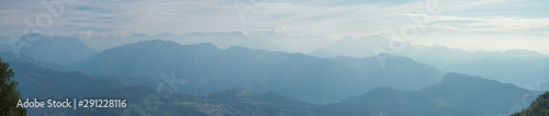 Morning landscape on hills and mountains with humidity in the air and pollution. Panorama from Linzone Mountain, Bergamo, Italy © Matteo Ceruti