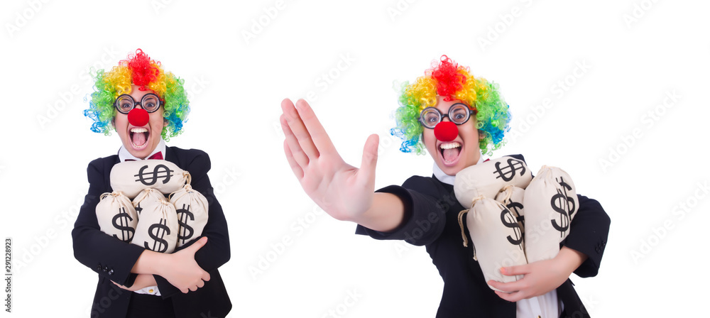 Naklejka premium Businessman clown isolated on white