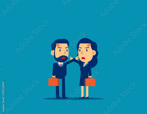 Colleagues controvert. Person fighting Concept, Flat kid cartoon style design.