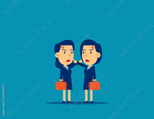 Colleagues controvert. Person fighting Concept, Flat kid cartoon style design.