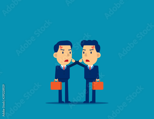 Colleagues controvert. Person fighting Concept, Flat kid cartoon style design.