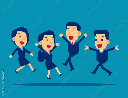 Happy office workers jumping up. Concept business people vector illustration, Cheerful workday