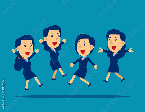Happy office workers jumping up. Concept business people vector illustration, Cheerful workday