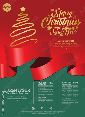 Vector Merry Christmas Party Flayer Illustration with Typography and Holiday Elements
