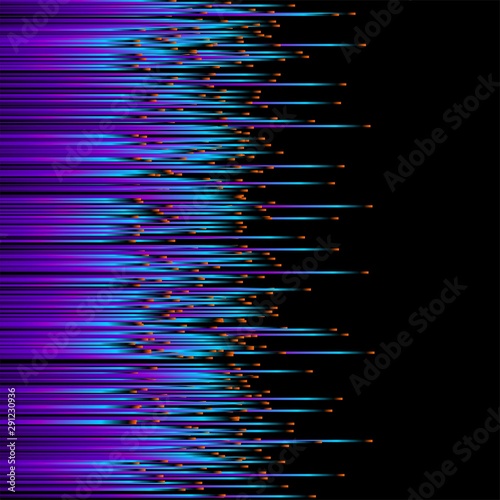 Blue purple neon color lines gradient on black background. Minimal geometric pattern trend.