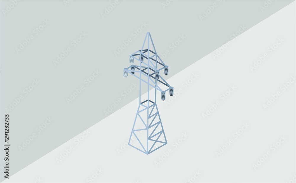 Vector high voltage pylon isolated on white background in isometric ...