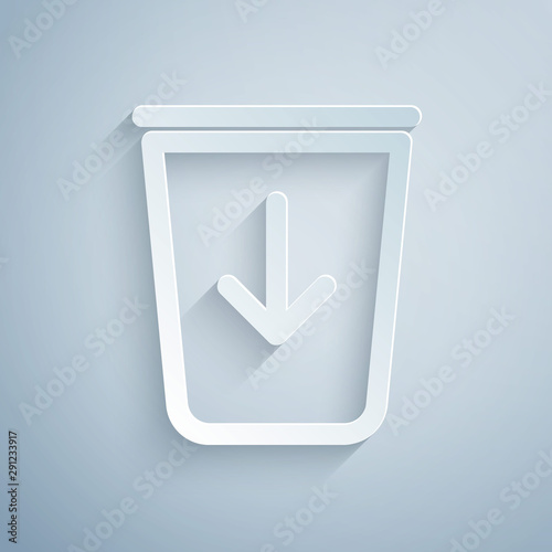 Paper cut Send to the trash line icon isolated on grey background. Paper art style. Vector Illustration
