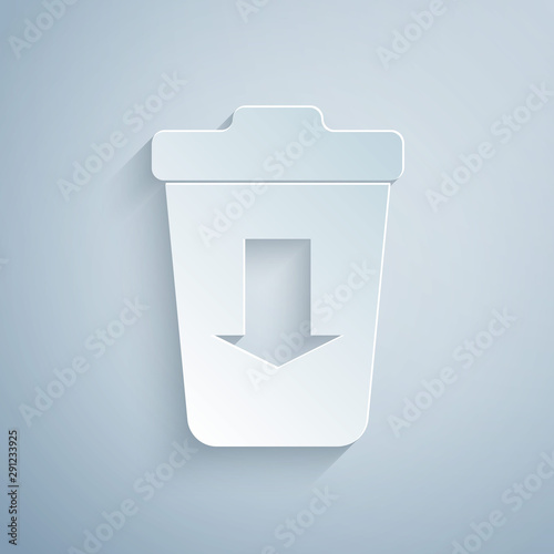 Paper cut Send to the trash icon isolated on grey background. Paper art style. Vector Illustration