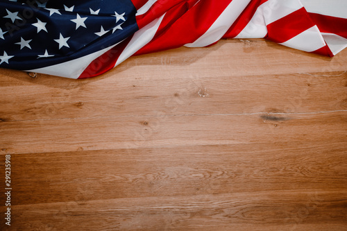 American flag on a old wooden. Symbol of freedom and democracy. Independence day.