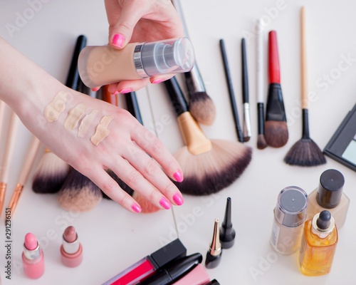 Collection of make up products displayed on the table