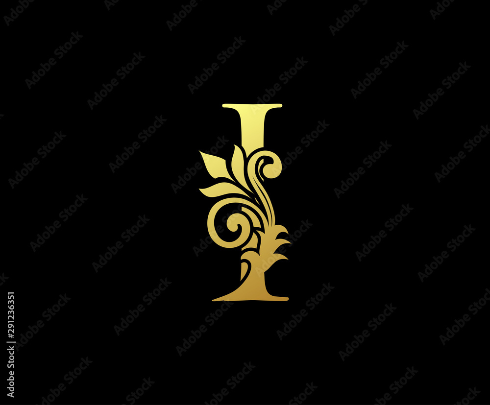 Golden Letter I Logo Icon . Initial Letter I Design Vector Luxury Gold Color.Print monogram initials stamp sign symbol.