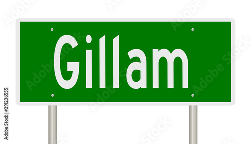 Rendering of a green road sign for Gillam Manitoba Canada photo