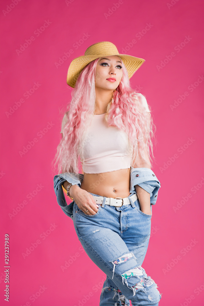 Blonde woman on pink background Blonde woman on pink background