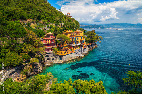 Murais de parede Luxury seaside homes with spectacular beaches, Portofino resort, Liguria, Italy