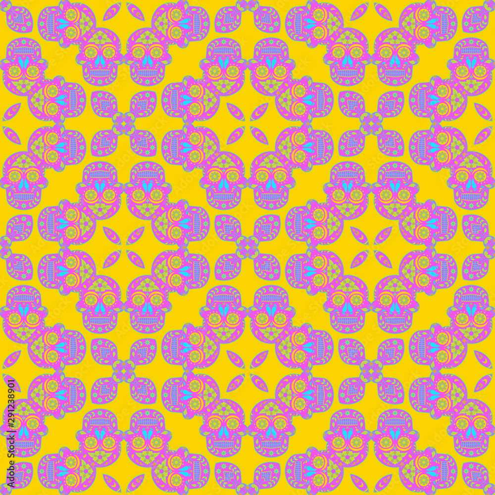 Fototapeta premium Pink Skull Pattern Watercolor Style
