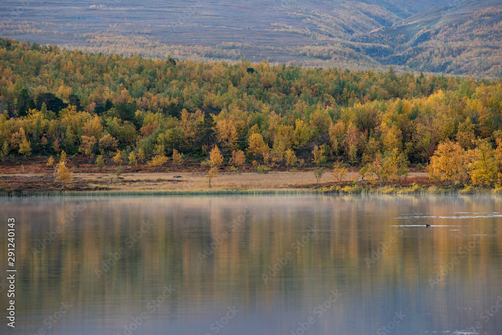 Lake in mountain. Abisko national park in north of Sweden.
