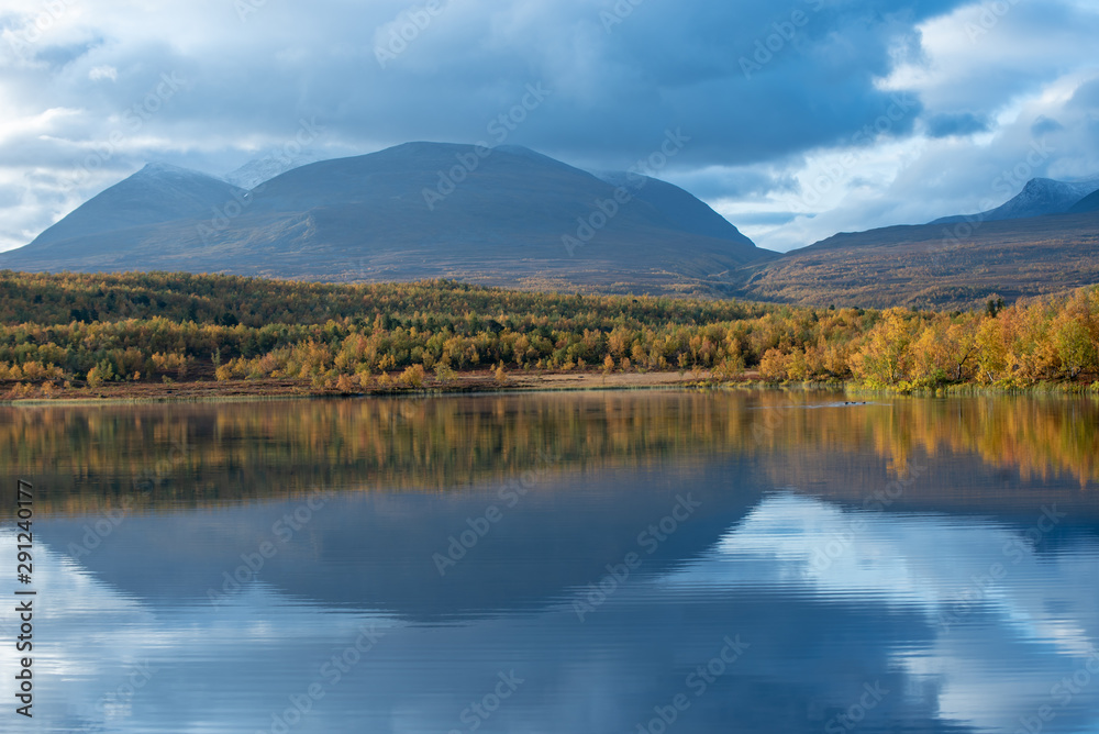 Lake in mountain. Abisko national park in north of Sweden.