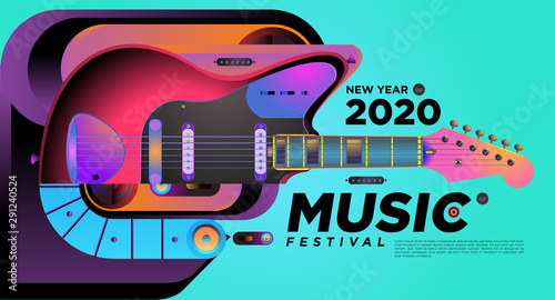 Music Festival Illustration Design for 2020 New Year Party and Event. Vector Illustration Collage of Music Festival Background and Wallpaper in eps 10. 