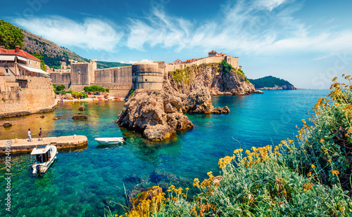 Attractive morning view of famous Fort Bokar in city of Dubrovnik. Bright summer seascape of Adriatic sea, Croatia, Europe. Beautiful world of Mediterranean countries. photo