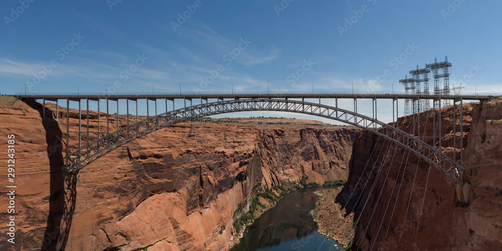Panoramic Image of the Glen Canyon Dam Bridge Viewed from Down Inside the Dam in Page, Arizona.