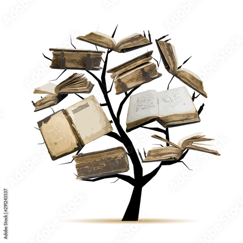 Library tree with old books for your design