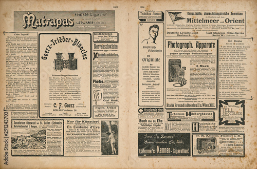 Newspaper magazine page retro advertisement Vintage engraved illustration