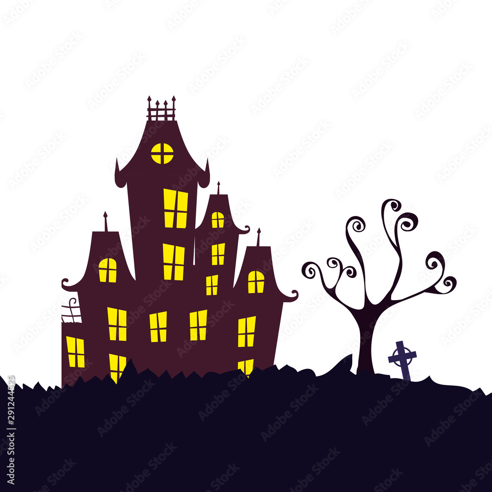 haunted castle halloween isolated icon