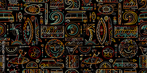Surfing seamless pattern. Tribal elements for your design