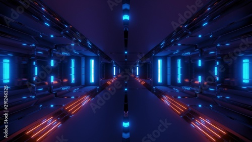 futuristic sci-fi tunnel corridor with cool nice reflection 3d rendering wallpaper background