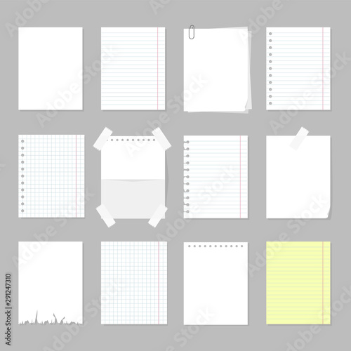 Paper sheet set. White blank paper page, empty board