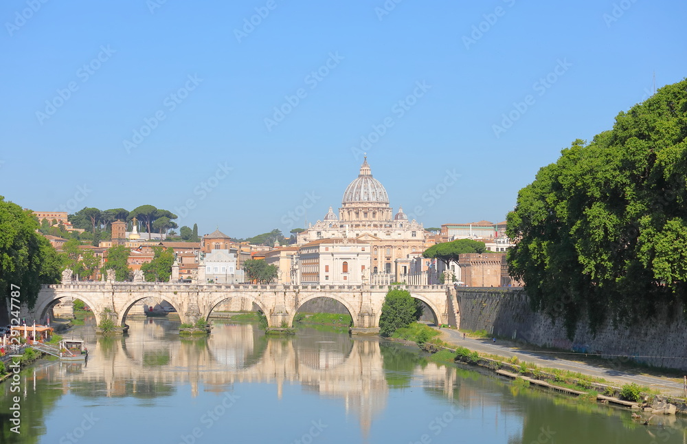 Tiber river St Peters basilica cityscape Rome Italy