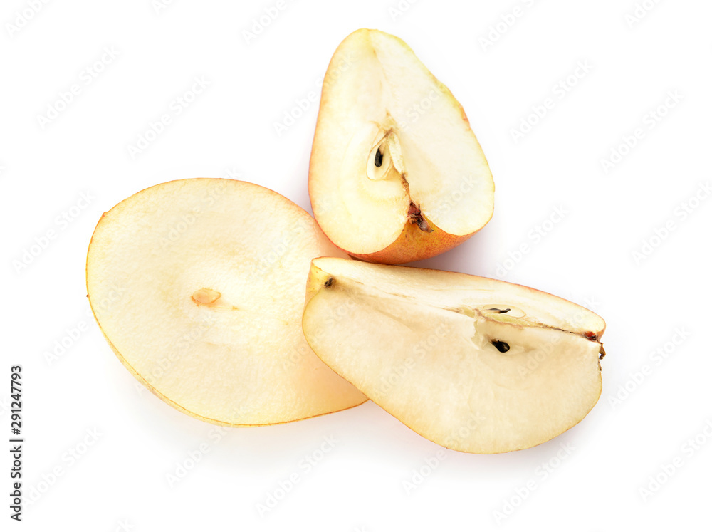 Sweet cut pear on white background