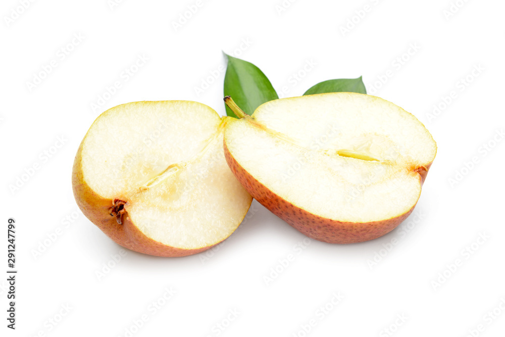 Sweet cut pear on white background