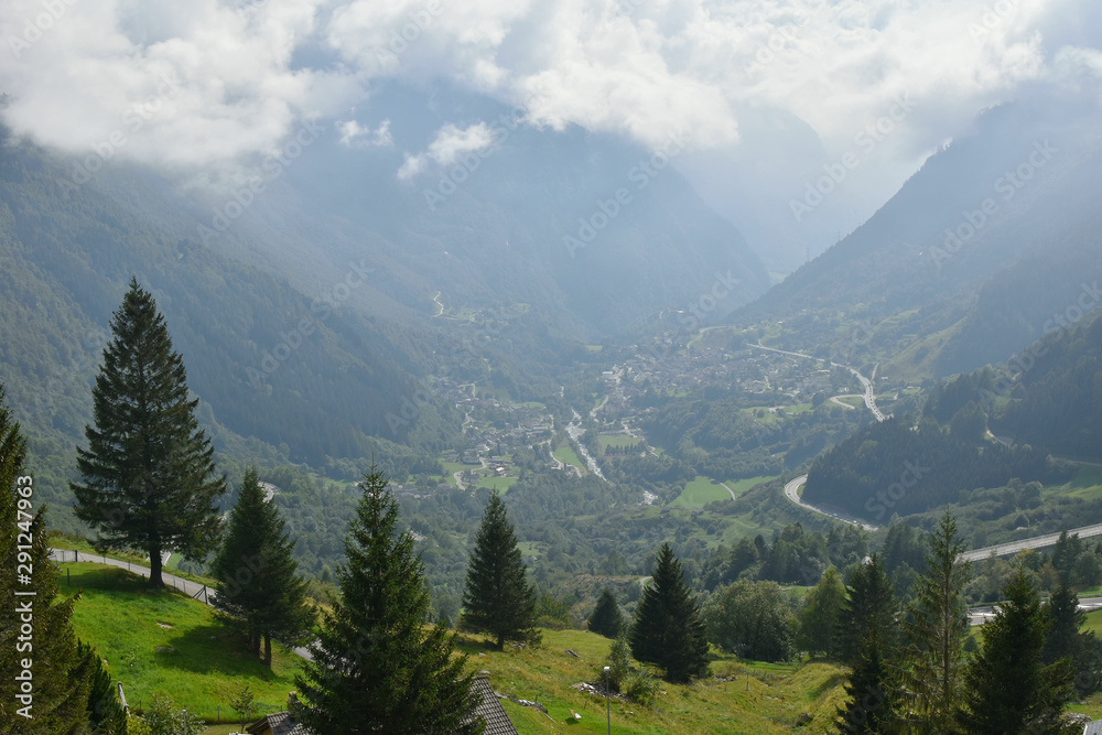 Fototapeta premium Road through the Alps. Panoramic view. Switzerland.