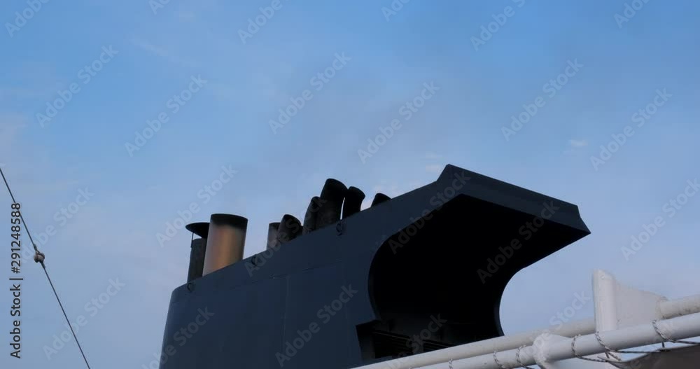 Marine air pollution from ferry boat. Chimney smoke on ferry boat in ...