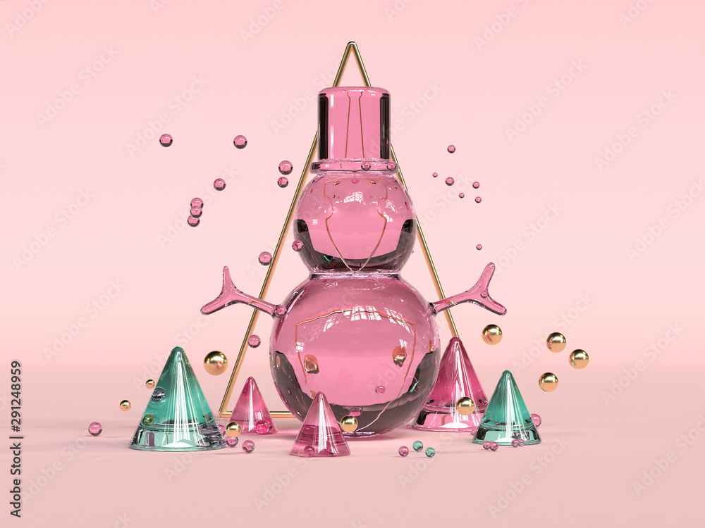 red pink green transparency material abstract winter christmas concept 3d rendering - obrazy, fototapety, plakaty 