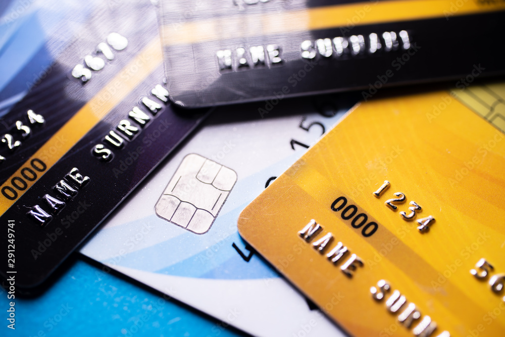Obraz premium Credit card close up shot with selective focus.shot for background,Finance concept.