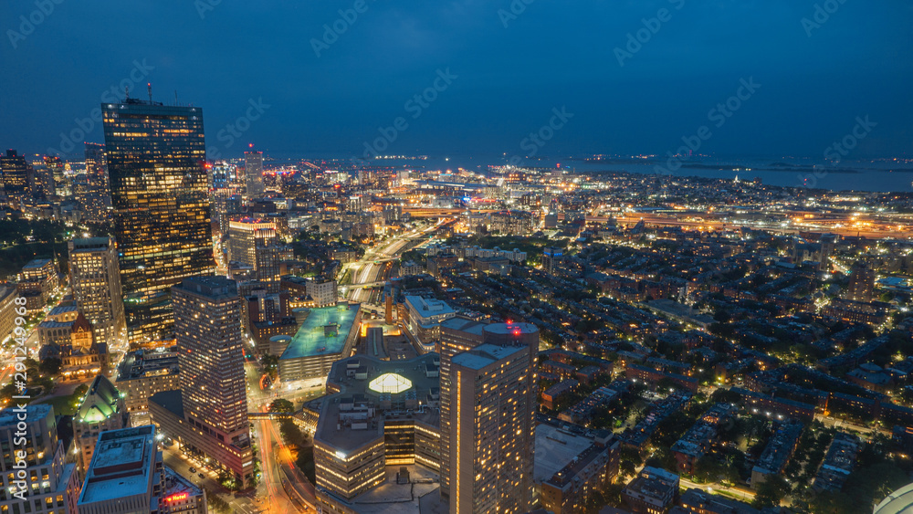 Boston, Massachusetts, USA - JULY 17, 2018: Cityscape, from the Skywalk Observatory,prudential tower at twilight