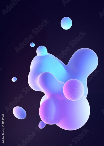 3d render abstract blue and purple gradient color floating liquid blob. (vertical)