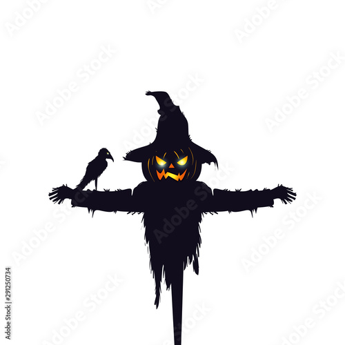 scarecrow halloween with raven isolated icon