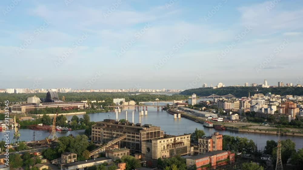 Aerial of a an old European industrial city dock Aerial of a an old European industrial city dock