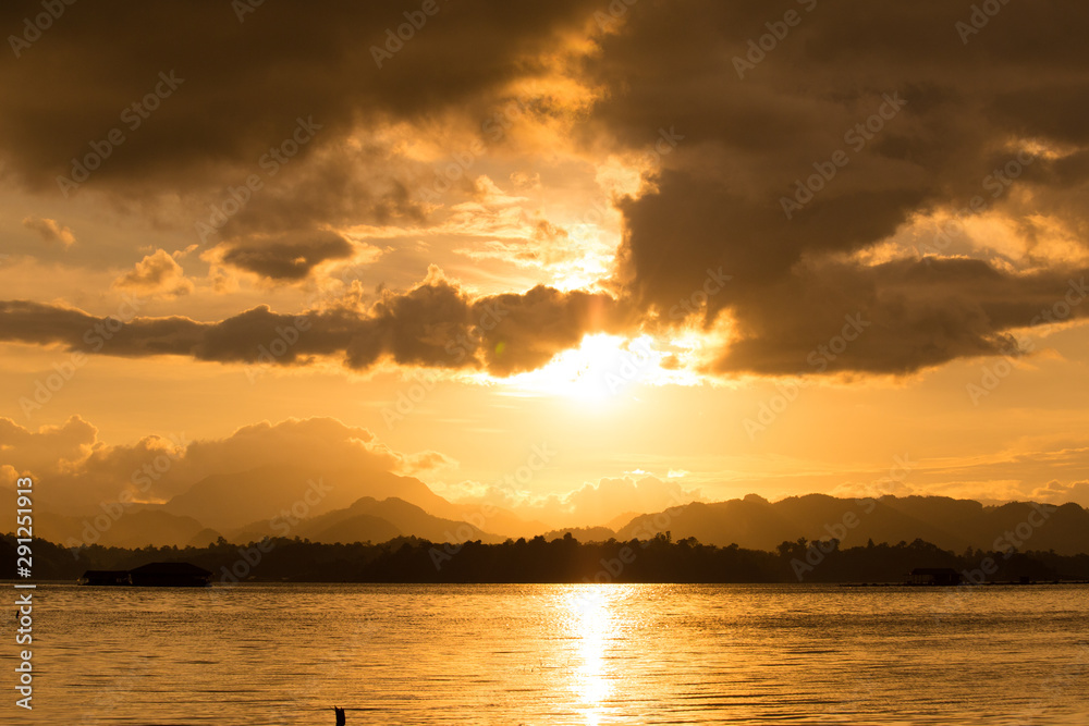 Landscape of clouds and sky on mountain with river in the evening Landscape of clouds and sky on mountain with river in the evening
