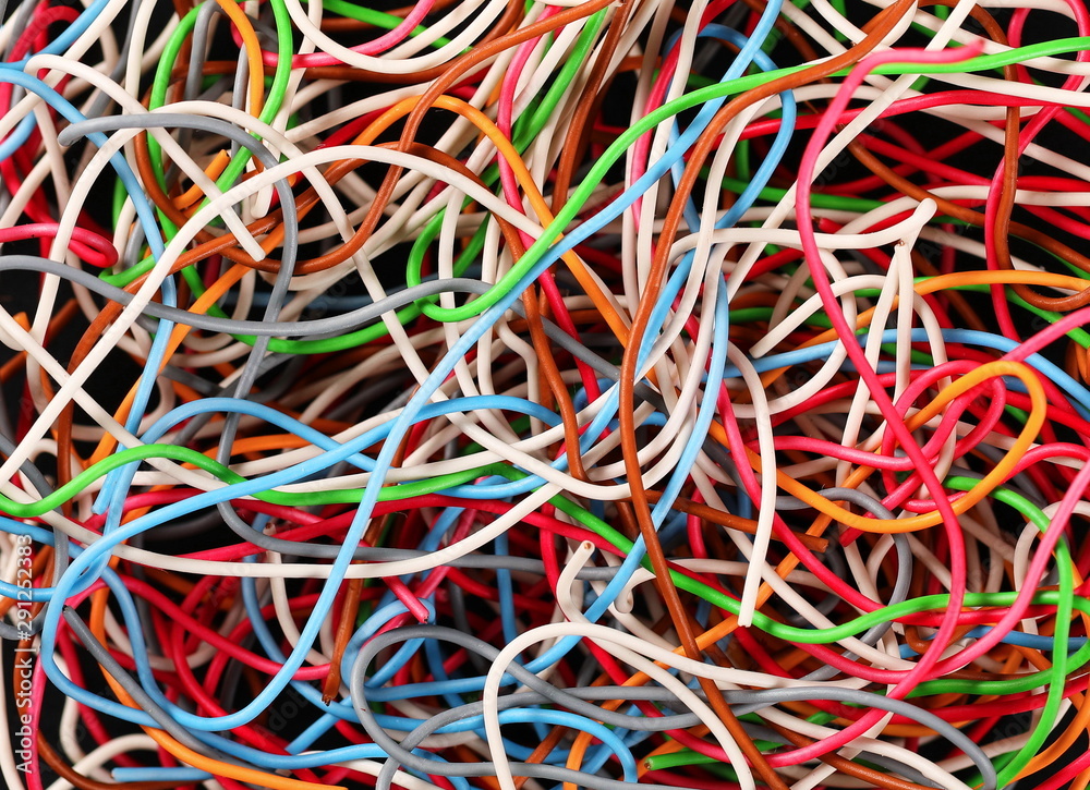 Colorful telecommunication network wires  background and texture