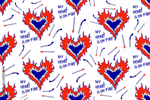 seamless pattern with burning heart and matches