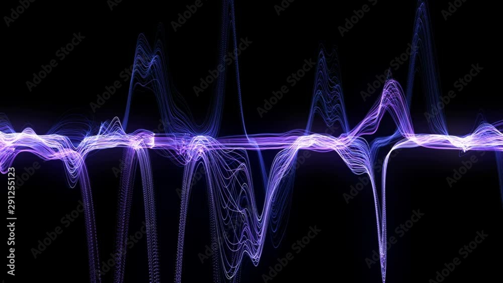 4K Animation of violet modern neon lines graph. Random vibrations of the wave lines