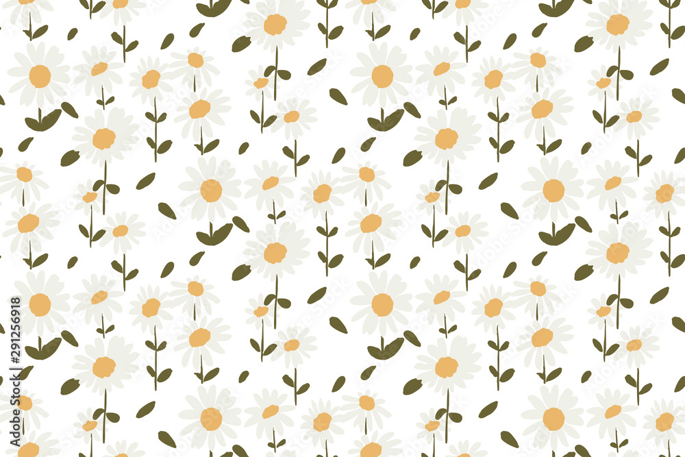 seamless pattern white daisies on white background - obrazy, fototapety, plakaty 