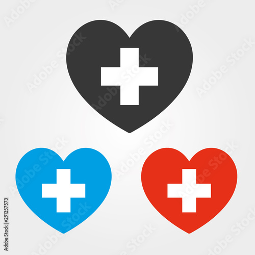 Heart with cross vector icon. Health care, medical symbol. Doctor's day set, emblem isolated on white background. Flat style for graphic and web design, logo.